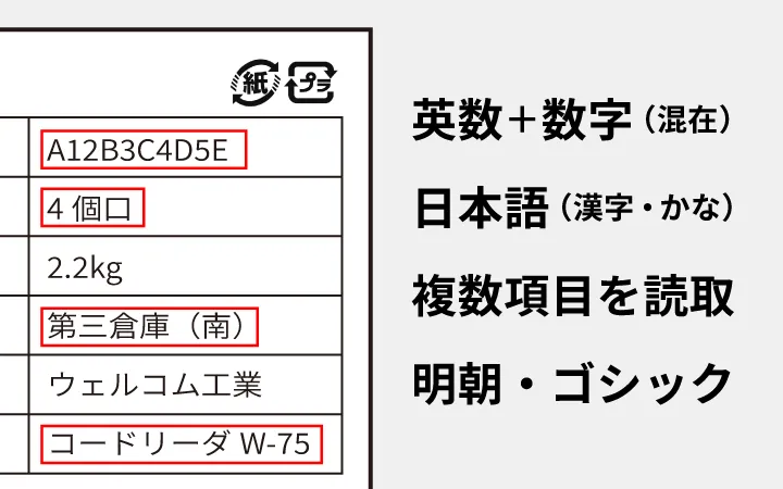 日本語・複数項目の読み取りに対応